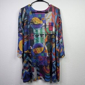 Et Lois Tunic Shirt 1X Colorful Abstract Geometric Made in USA Artsy Boho Bold